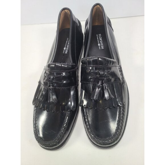 Florsheim Kiltie Tassel Wingtip Loafers Mens Size 8.5D Black Dress Shoes Vtg NEW